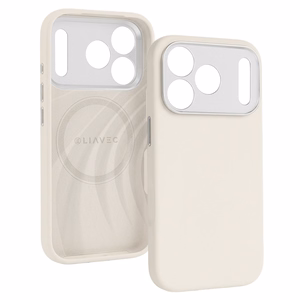 Liavec Silk Shield maciņš ar metāla kameras rāmi priekš Iphone 17 Pro Max bēšs