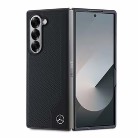 Mercedes Leather Wood Imitation MagSafe viedtālruņa apvalks Samsung Galaxy Z Fold 6 - melns