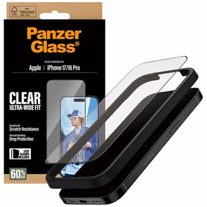 PanzerGlass īpaši plats EasyAligner rūdītais aizsargstikls iPhone 17 / 16 Pro viedtālrunim