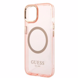 Guess GUHMP14MHTCMP iPhone 14 Plus 6.7" rozā/rozā cietais apvalks Zelta kontūra Caurspīdīgs Magnētiskais