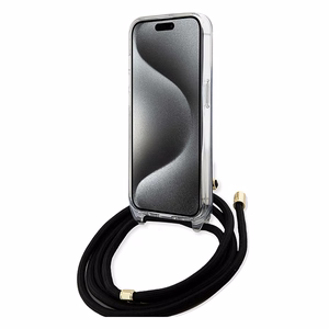 Guess Crossbody Cord 4G Print viedtālruņa apvalks iPhone 15 Pro – melns