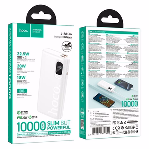 Hoco J158 Pro ārējais akumulators, 10000 mAh, QC, PD, 2 A, 22,5 W, balts
