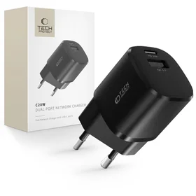 Tech-Protect C20W mini lādētājs USB-C PD 20W / USB-A QC 3.0 - melns