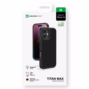 AmazingThing Titan Max Apvalks ar 1500D aramīdu šķiedrām iPhone 16 - melns