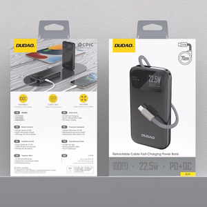 Dudao K31 10000 mAh 22.5W PD внешний аккумулятор со встроенным кабелем - Чёрный