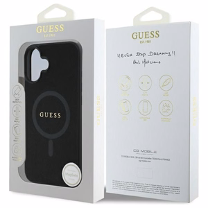 Guess Saffiano Classic Logo Magnētiskais viedtālruņa apvalks iPhone 16 - melns