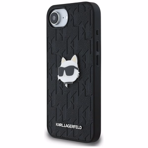 Karl Lagerfeld Monogram Choupette Head Pin viedtālruņa apvalks iPhone 16e - melns