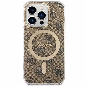 Guess IML 4G magnētiskais viedtālruņa apvalks iPhone 15 Pro - brūns