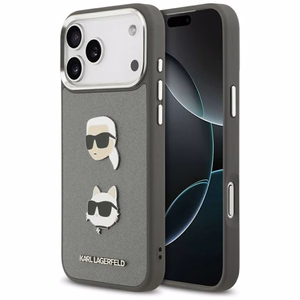 Karl Lagerfeld FW Graudains Karl & Choupette galvu nagli un logotips viedtālrunim iPhone 17 Pro Max - pelēks