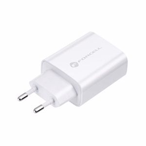 FORCELL F-ENERGY TFK-TC-25WPD ceļojumu lādētājs Type C + kabelis Type C uz Type C PD Q.C 3A 25W balts