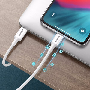 USB kabelis Ugreen US171 MFi USB-C uz Lightning 3A 1.0m balts