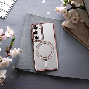 Magnētiskais Bling MagSafe apvalks viedtālrunim Samsung Galaxy S25 FE rozā