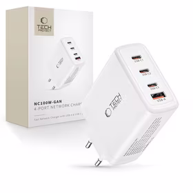 Tech-Protect NC100W-GAN lādētājs GaN 3x USB-C PD 100W / USB-A QC 3.0 - balts