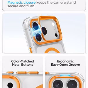 Spigen Ultra Hybrid Optik S MagSafe maciņš iPhone 18 Pro Max / 17 Pro Max, caurspīdīgs oranžs