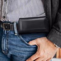 ROYAL universāls horizontāls ādas jostas apvalks izmērs L IPHONE 12 / 12 PRO / 13 / 13 PRO / 14 / 14 PRO / SAMSUNG S10 / S20 / S21 / A40 / HUAWEI P8 LITE / P30 / P40 / P9 LITE melns