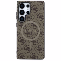 Guess Ādas 4G Krāsains Gredzens Klasiskais Logotips Magnētiskais Viedtālruņa apvalks Samsung Galaxy S25 Ultra brūna