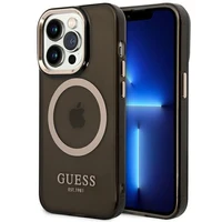 Guess GUHMP14XHTCMK iPhone 14 Pro Max 6.7" melns/melns cietais apvalks Zelta kontūra Daļēji caurspīdīgs Magnētiskais