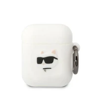 Karl Lagerfeld KLA2RUNCHH AirPods 1/2 apvalks balts/balts silikona Choupette galva 3D