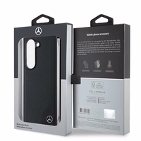 Mercedes Leather Wood Imitation MagSafe viedtālruņa apvalks Samsung Galaxy Z Fold 6 - melns