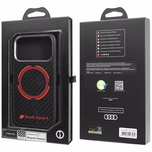 Audi RSQ Oglekļa šķiedras Sporta sarkanais aplis Magnētiskais viedtālruņa apvalks iPhone 17 Pro - melns