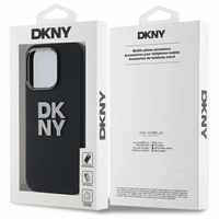 DKNY šķidrā silikona viedtālruņa apvalks ar metāla logotipu iPhone 16 Pro - melns