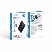 Portatīvais lādētājs 10000 mAh with built-in kabelis USB C QC3.0 PD 2A 22,5W K1C W1189 melns