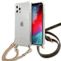 Guess GUHCP12MKC4GSGO iPhone 12/12 Pro 6.1" Caurspīdīgs cietais apvalks 4G Zelta ķēde