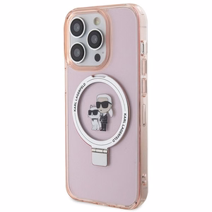 Karl Lagerfeld KLHMP15LHMRSKCP iPhone 15 Pro 6.1" rozā/rozā cietais apvalks ar gredzena statīvu Karl&Choupette Magnētiskais
