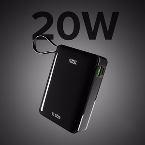 Внешний аккумулятор SBS 20000 mAh 20W со встроенным кабелем USB-C и цифровым дисплеем - чёрный