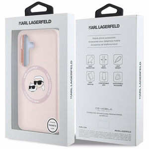 Karl Lagerfeld silikona dubulto galvu un apļa magnētiskais Samsung Galaxy S25 viedtālruņa apvalks rozā