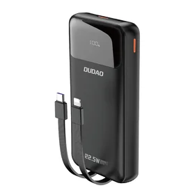 Dudao K15Pro portatīvais lādētājs 20000mAh 22.5W PD USB-C / USB-A / ar iebūvētiem Lightning un USB-C kabeļiem - melna
