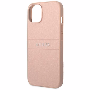 Guess GUHCP14MPSASBPI Saffiano with Metal Logo vāciņš ierīcei iPhone 14 Plus, rozā