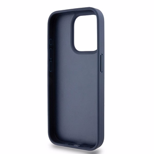 DKNY Ādas mono svītra un metāla logotips viedtālruņa apvalks iPhone 15 Pro - zils