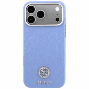 Guess Grained Round Strass Logo vāciņš modelim iPhone 18 Pro / 17 Pro, saderīgs ar MagSafe – zils