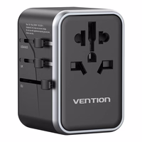 Vention FJFB0 GaN 2xUSB-C 2xUSB-A universālais ceļojumu adapteris 65W (melns)