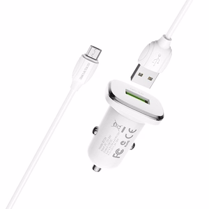 Borofone BZ12A Lasting Power QC3.0 18 W automašīnas lādētājs ar Micro-USB kabeli, balts