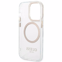 Guess GUHMP14XHTRMD iPhone 14 Pro Max 6.7 "zeltains / zeltains cietais apvalks Metāla kontūra Magnētiskais