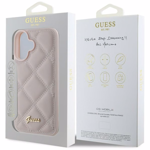 Guess stepēts metāla logotips viedtālruņa apvalks iPhone 16 - rozā
