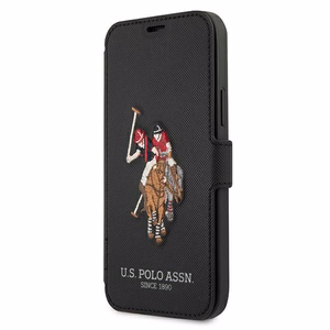 US Polo USFLBKP12SPUGFLBK iPhone 12 mini 5,4" melns grāmatas tipa viedtālruņa apvalks Polo Embroidery Collection