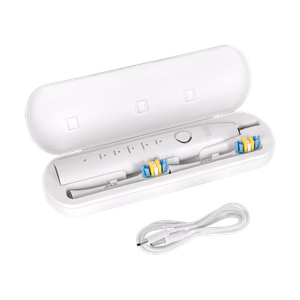 TEESA SONIC 2 skaņas zobu birste, balta, 5 režīmi, ceļojumu futrālis, USB-C