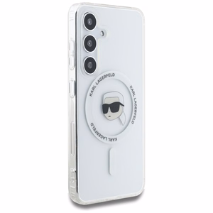 Viedtālruņa apvalks Karl Lagerfeld Button Karl Head Printed Logo Magnētiskais Samsung Galaxy S25 balts