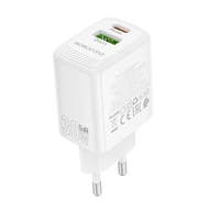 Borofone sienas lādētājs BN29 Fuente - USB + Type C - QC 3.0 PD 30W balts