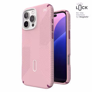 Speck Presidio2 Grip ClickLock & MagSafe vāciņš ierīcei iPhone 16 Pro Max, Wednesday Pink / Boysenberry Purple / balts