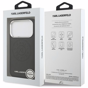 Karl Lagerfeld Point & Metal Logo Magnētiskais viedtālruņa apvalks iPhone 17 Pro - Melns
