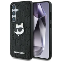 Viedtālruņa apvalks Karl Lagerfeld Ādas Monogramma Pin Logo Choupette Head Samsung Galaxy S25 melns