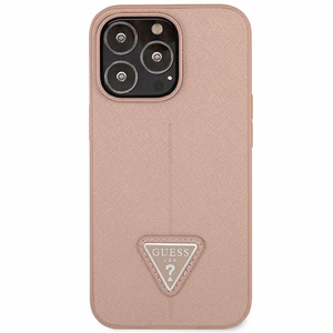 Guess GUHCP14XPSATLP iPhone 14 Pro Max 6.7" rozā cietais viedtālruņa apvalks Saffiano Triangle Logo