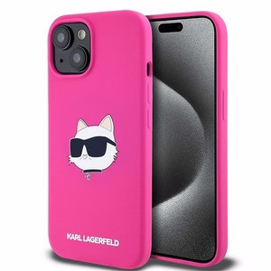 Karl Lagerfeld Silikona Choupette Head Magnētiskais viedtālruņa apvalks iPhone 15 Plus / 14 Plus – rozā