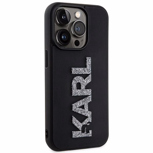 Karl Lagerfeld 3D gumijas spīdīgs logotips viedtālruņa apvalks iPhone 15 Pro Max - melns