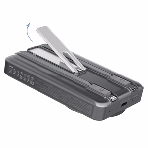 Dudao K29 10000mAh PD 20W Magnētiskā portatīvais lādētājs ar metāla apvalku, statīvu un iebūvētiem USB-C/Lightning kabeļiem - pelēka