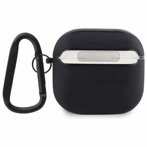 Mercedes MEA4CSLBK AirPods 4 ādas apvalks ar metāla logotipu, melns